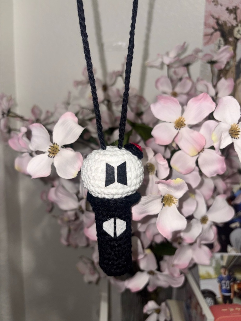 Handmade Crochet BTS Army Bomb Lip balm Holder - Black & White